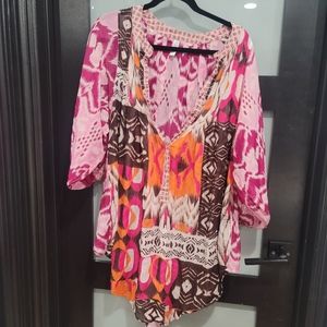 Gregory Parkinson Anthroplogie womens pink boho silk tunic top coverup Small